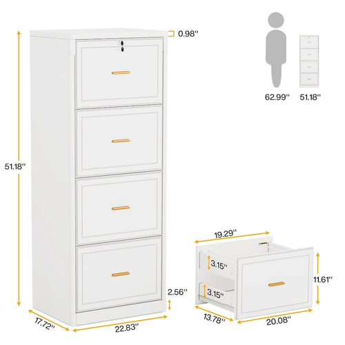 4-Drawer Vertical Filing Cabinet with Lock and Key