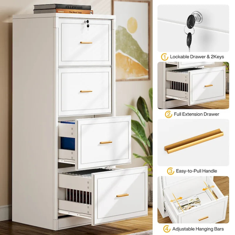 4-Drawer Vertical Filing Cabinet with Lock and Key