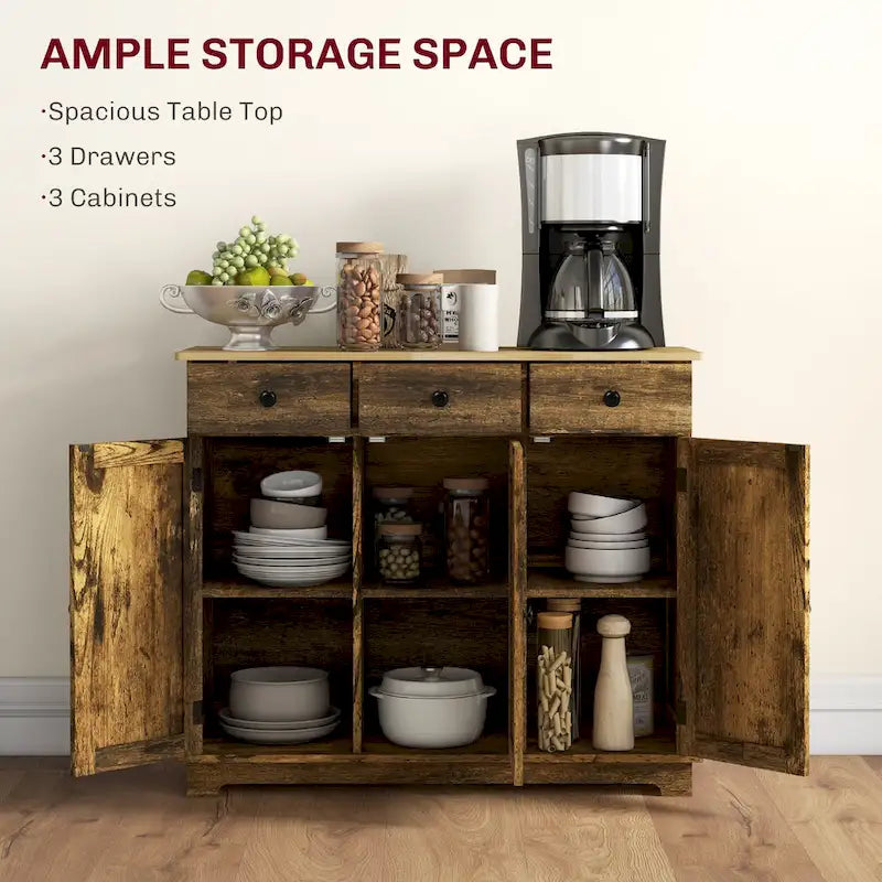 Modern Storage Cabinet with Rubberwood Top, 3 Drawers and Adjustable Shelf
