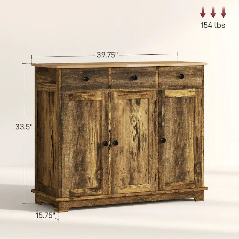 Modern Storage Cabinet with Rubberwood Top, 3 Drawers and Adjustable Shelf