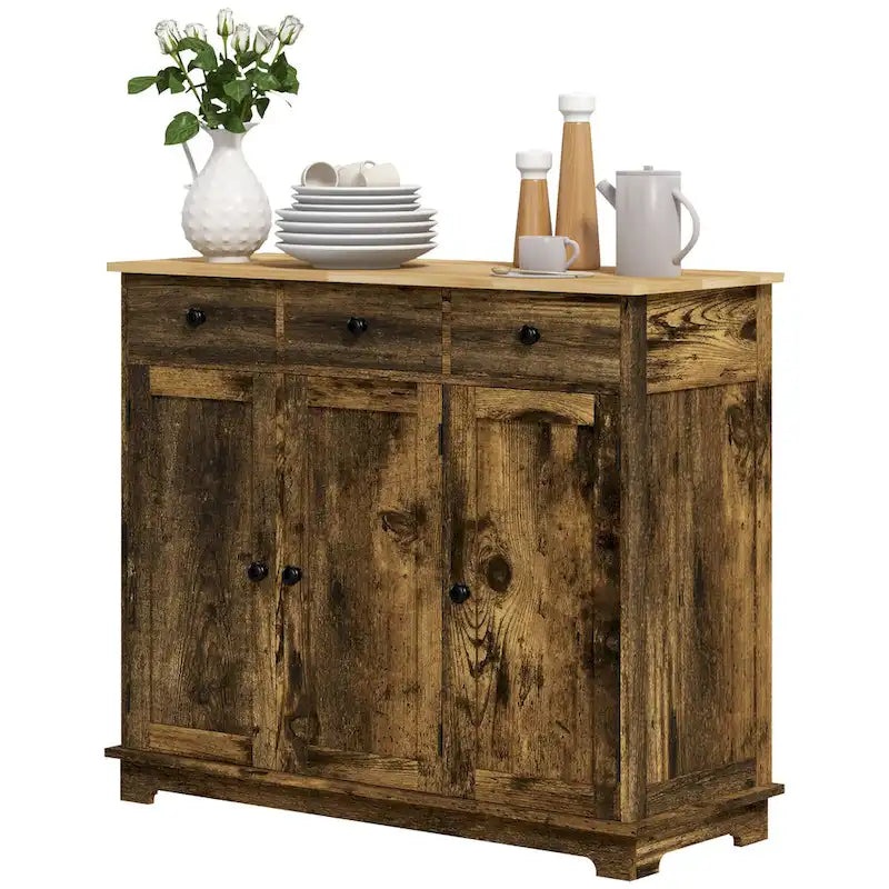 Modern Storage Cabinet with Rubberwood Top, 3 Drawers and Adjustable Shelf