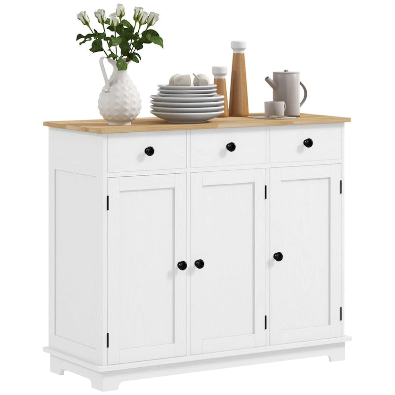 Modern Storage Cabinet with Rubberwood Top, 3 Drawers and Adjustable Shelf