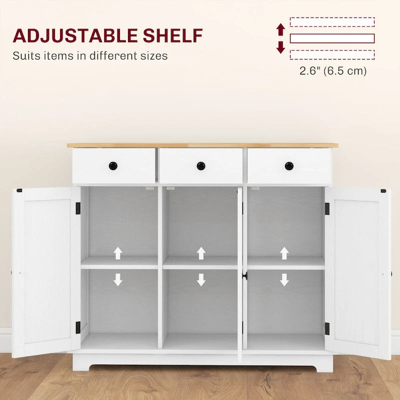 Modern Storage Cabinet with Rubberwood Top, 3 Drawers and Adjustable Shelf