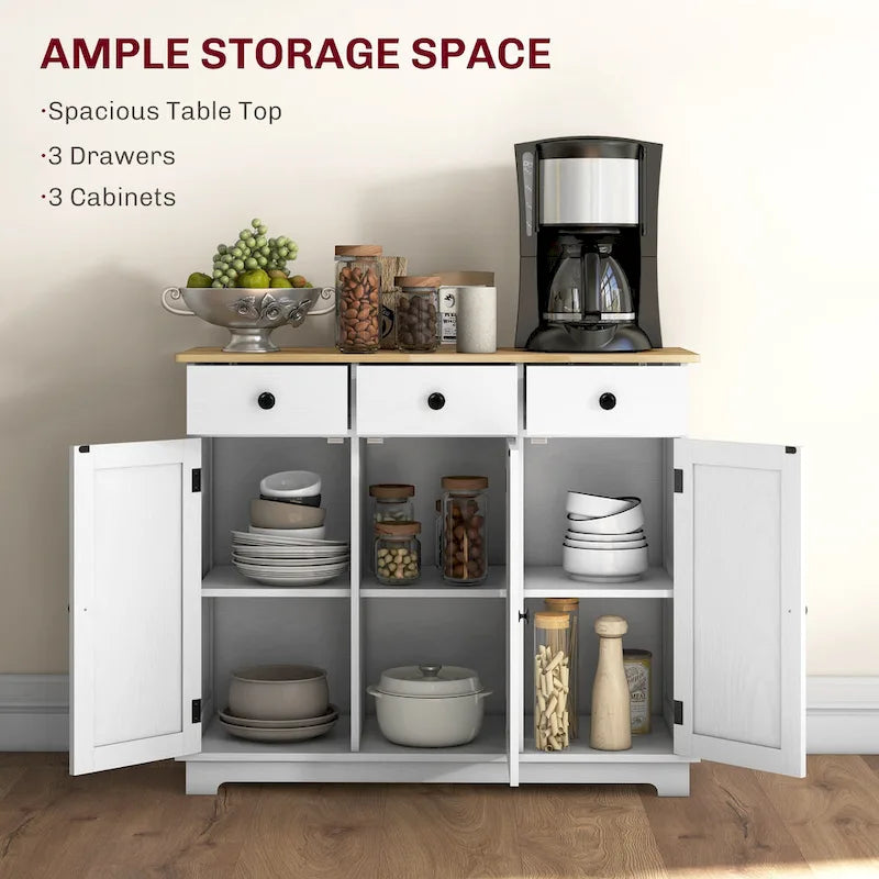 Modern Storage Cabinet with Rubberwood Top, 3 Drawers and Adjustable Shelf