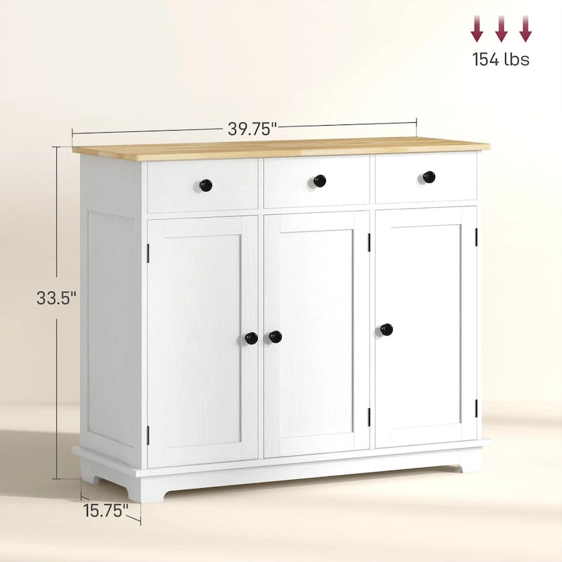 Modern Storage Cabinet with Rubberwood Top, 3 Drawers and Adjustable Shelf