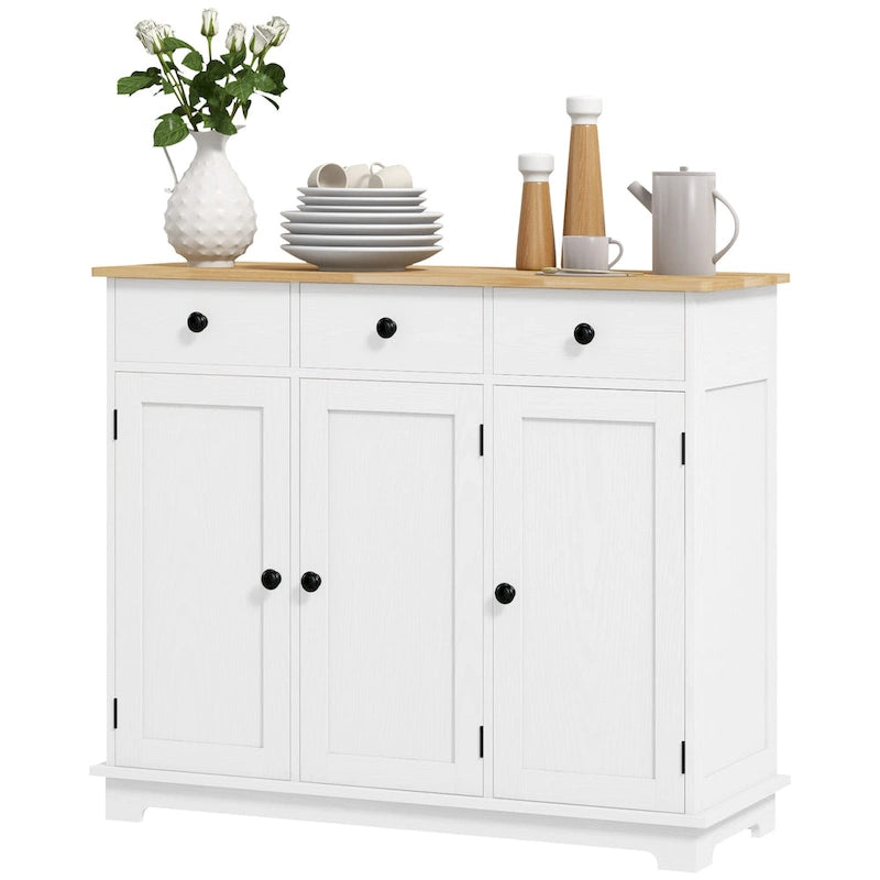 Modern Storage Cabinet with Rubberwood Top, 3 Drawers and Adjustable Shelf