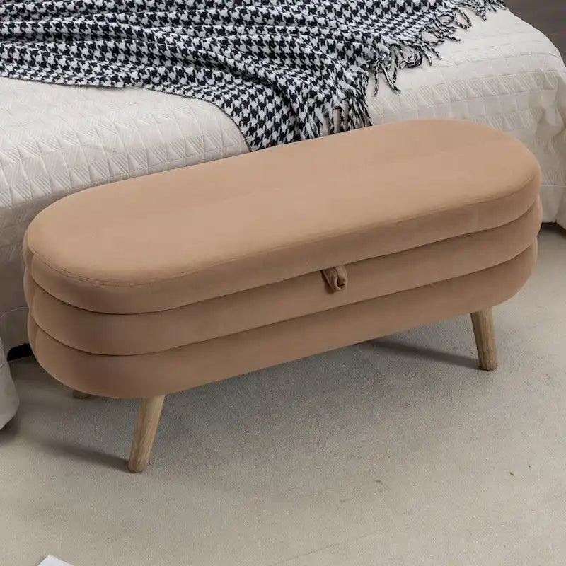 Velvet Fabric Storage Bench with Wood Legs
