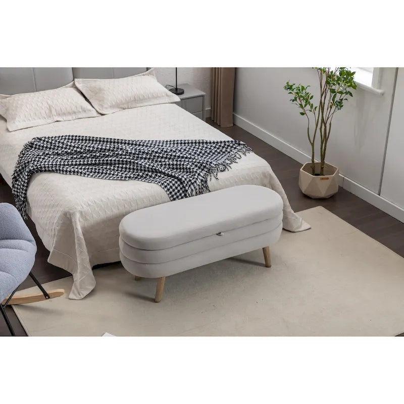 Velvet Upholstered Storage Bench with Wooden Legs