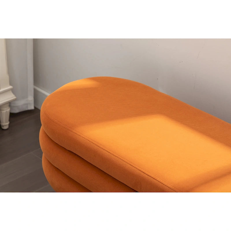 Velvet Upholstered Storage Bench with Wooden Legs