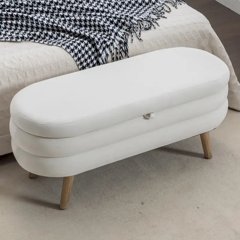 Velvet Upholstered Storage Bench with Wooden Legs