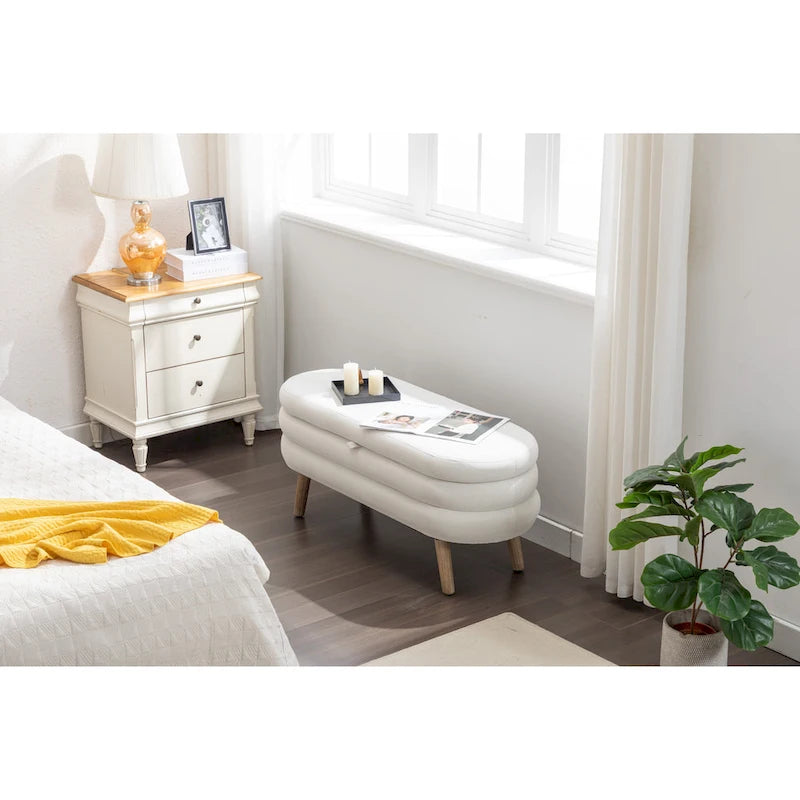 Velvet Upholstered Storage Bench with Wooden Legs