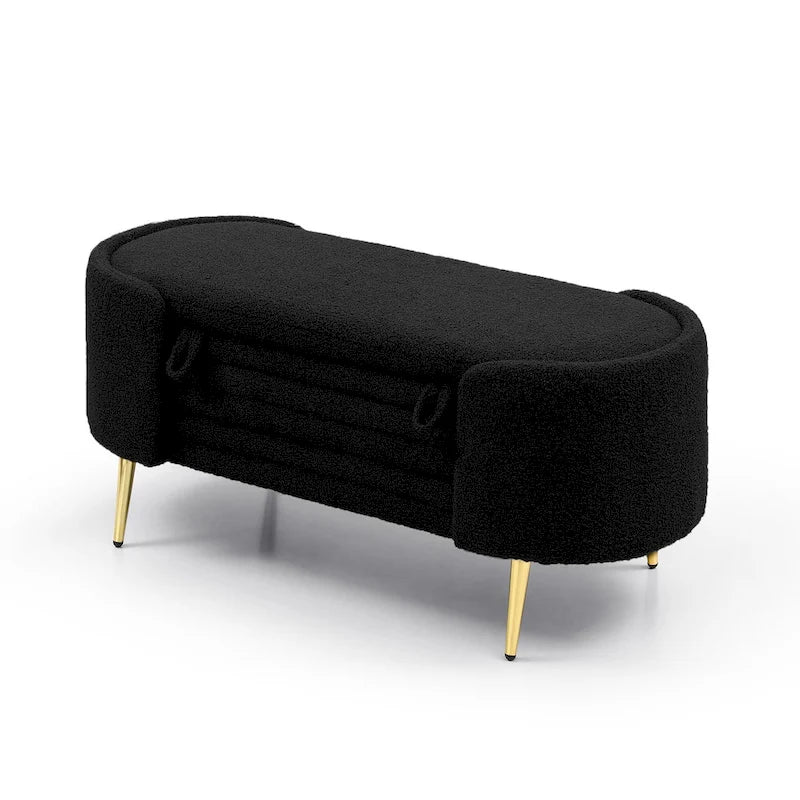 Oval Sherpa Upholstered Storage Bench with Split Lift-Top