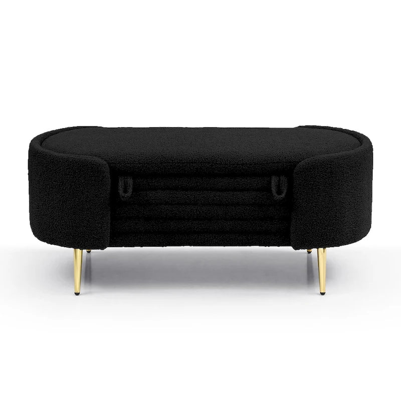 Oval Sherpa Upholstered Storage Bench with Split Lift-Top