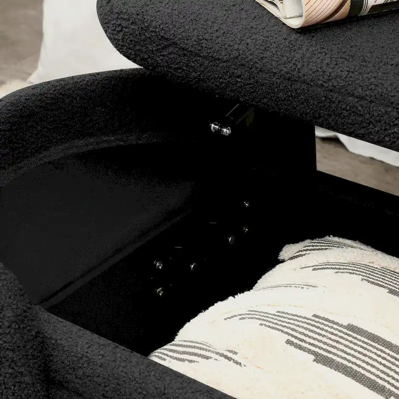 Oval Sherpa Upholstered Storage Bench with Split Lift-Top