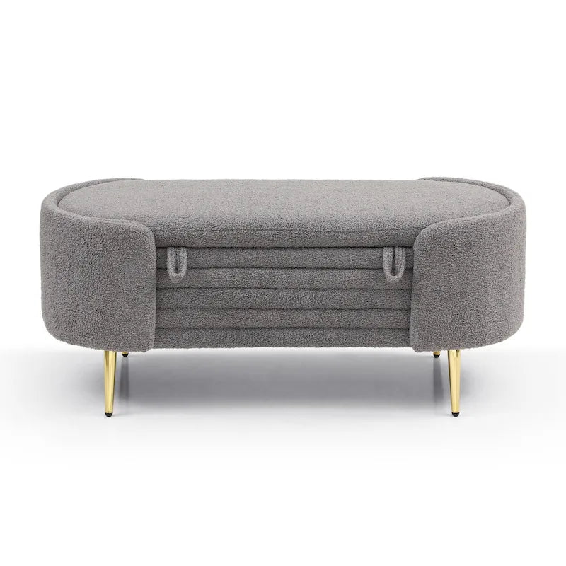 Oval Sherpa Upholstered Storage Bench with Split Lift-Top