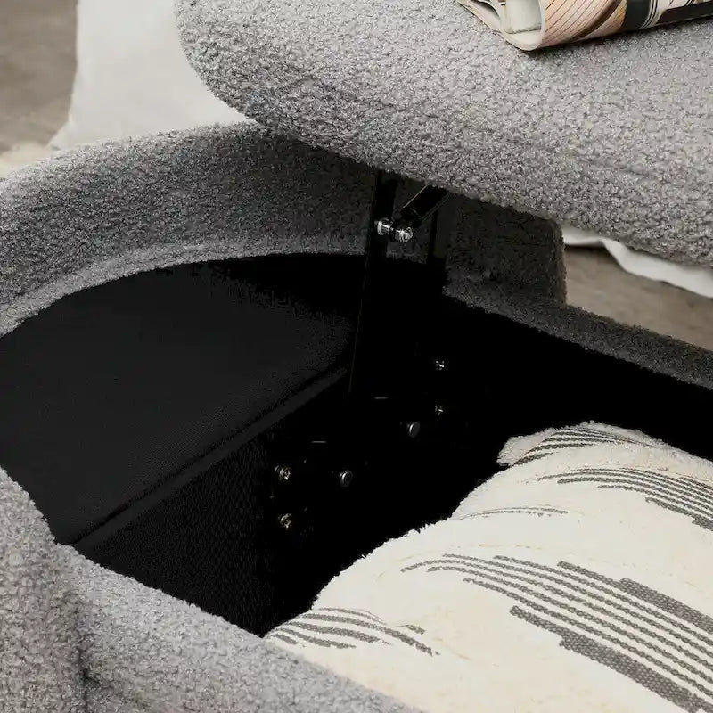 Oval Sherpa Upholstered Storage Bench with Split Lift-Top