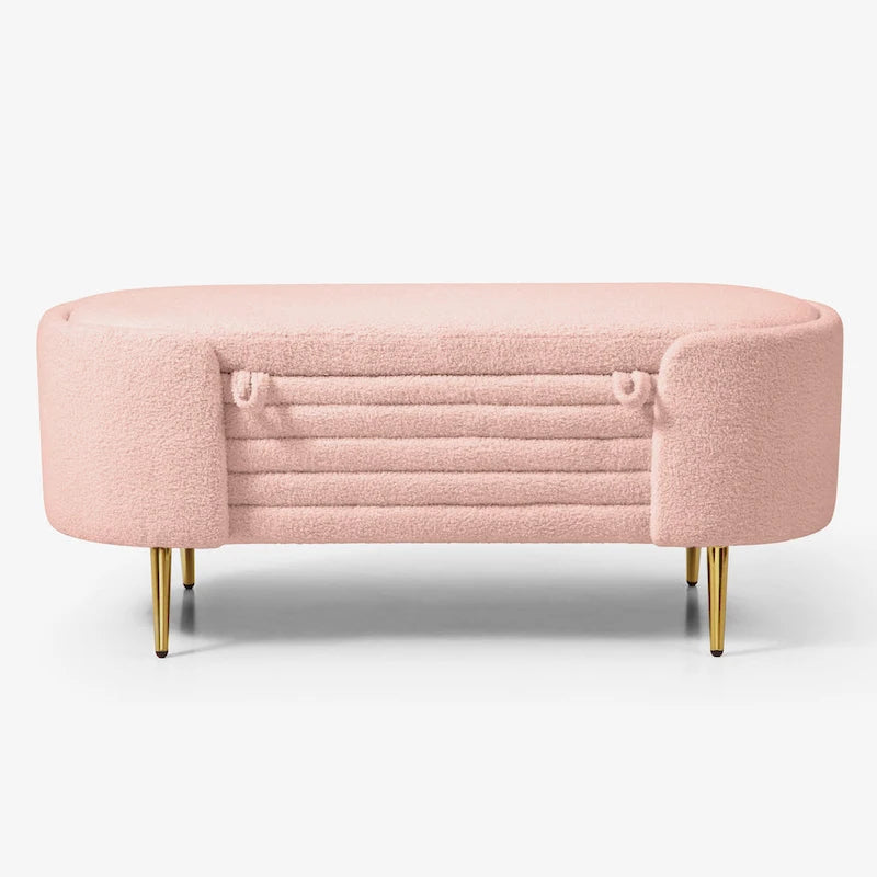 Oval Sherpa Upholstered Storage Bench with Split Lift-Top