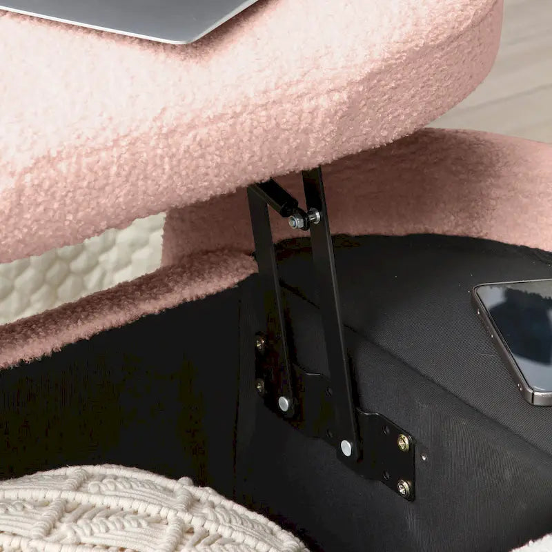 Oval Sherpa Upholstered Storage Bench with Split Lift-Top