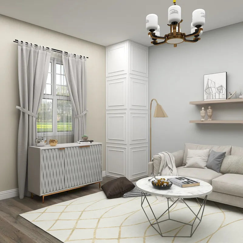 White and Gold 3-Door Storage Cabinet