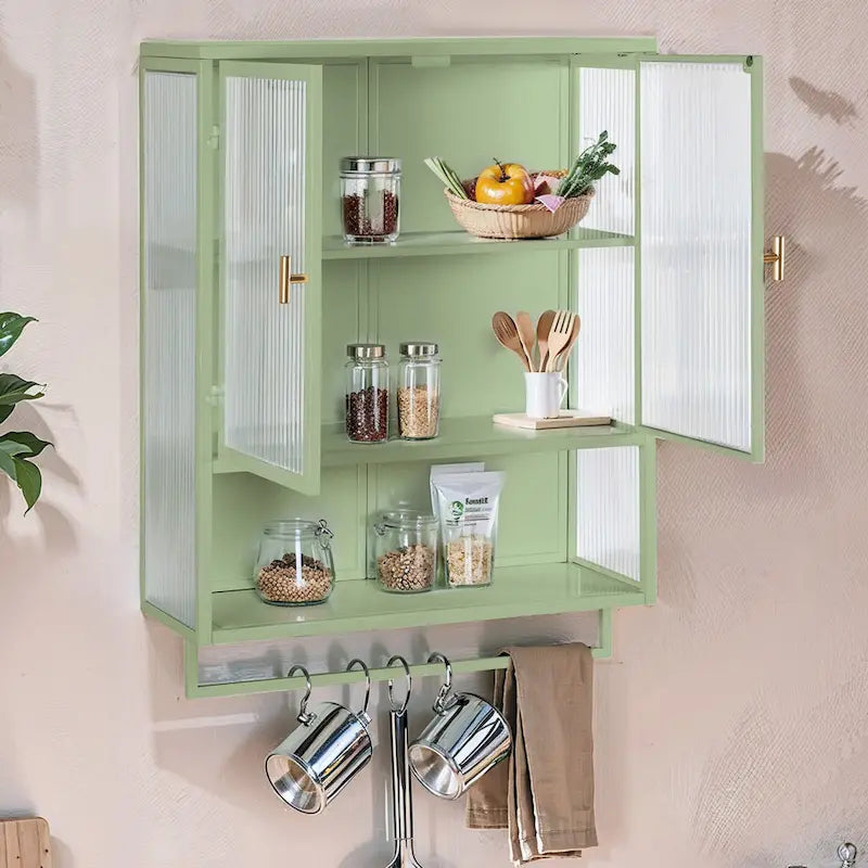 Modern Two-Door Wall Cabinet with Fluted Glass