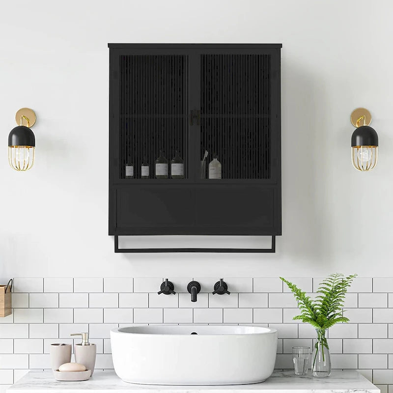 Modern Two-Door Wall Cabinet with Fluted Glass