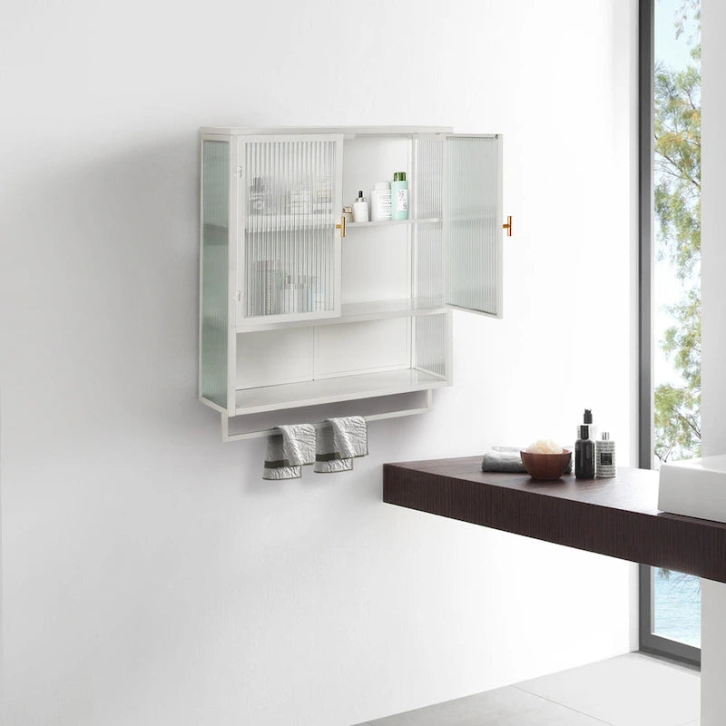 Modern Two-Door Wall Cabinet with Fluted Glass