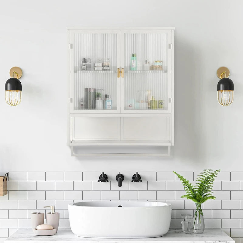 Modern Two-Door Wall Cabinet with Fluted Glass
