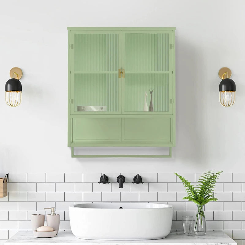 Modern Two-Door Wall Cabinet with Fluted Glass