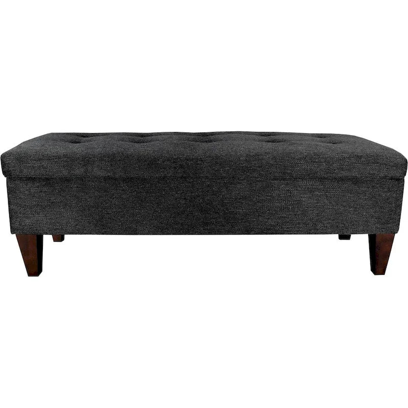 Charcoal Diamond-Tufted Upholstered Storage Bench Ottoman