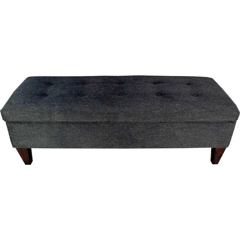 Charcoal Diamond-Tufted Upholstered Storage Bench Ottoman
