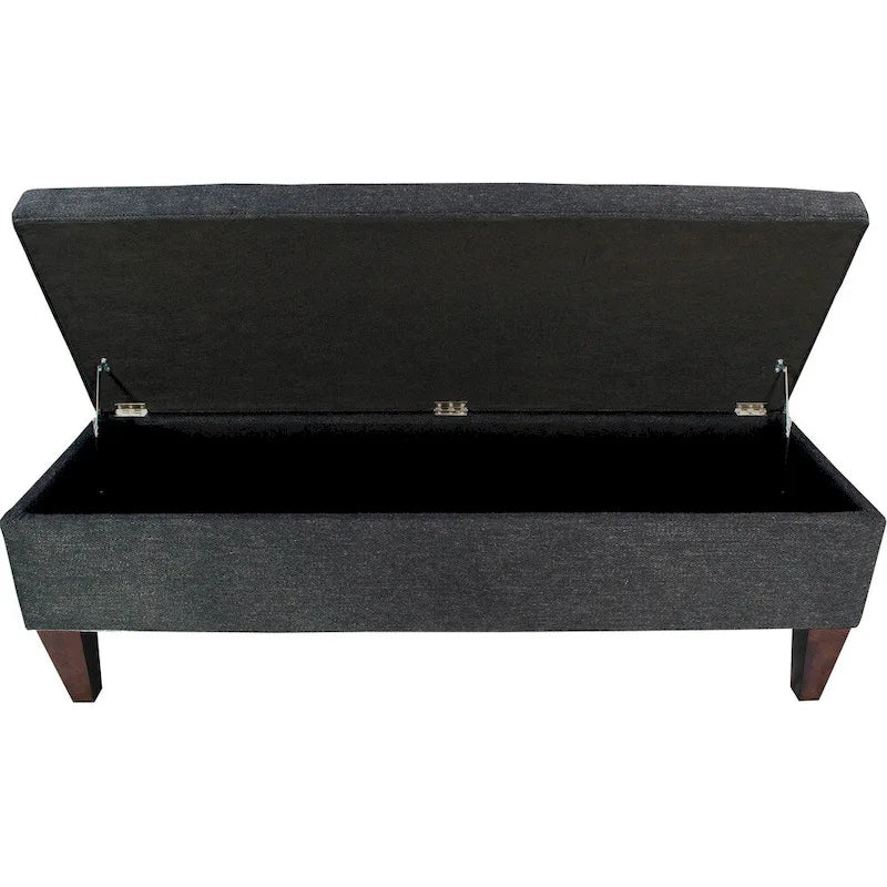 Charcoal Diamond-Tufted Upholstered Storage Bench Ottoman