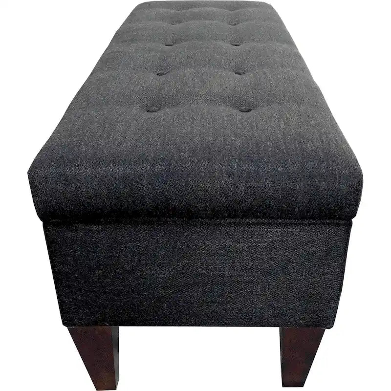 Charcoal Diamond-Tufted Upholstered Storage Bench Ottoman