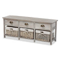 Modern 3-Drawer Wood Storage Bench with Wicker Baskets