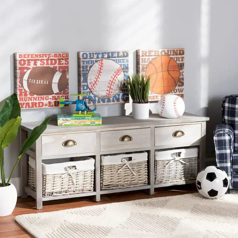 Mabyn Modern & Contemporary 3-Drawer Wood Storage Bench with Baskets