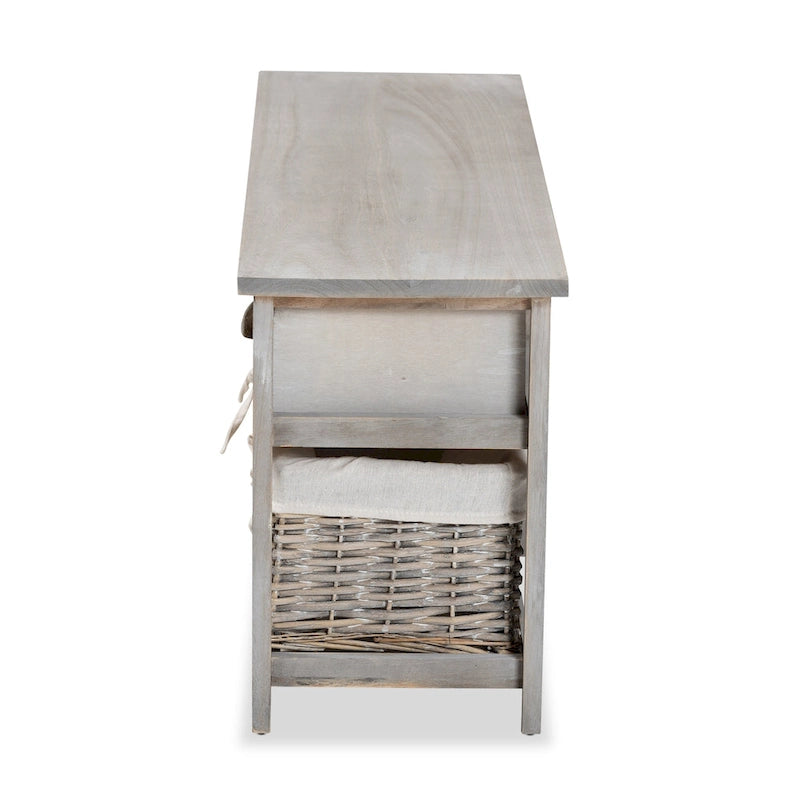 Modern 3-Drawer Wood Storage Bench with Wicker Baskets