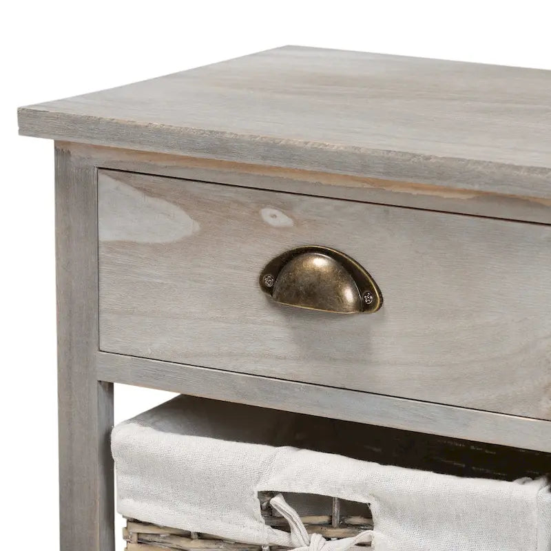 Modern 3-Drawer Wood Storage Bench with Wicker Baskets