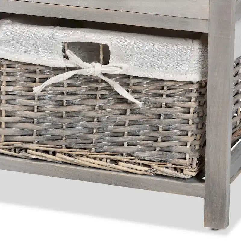 Modern 3-Drawer Wood Storage Bench with Wicker Baskets