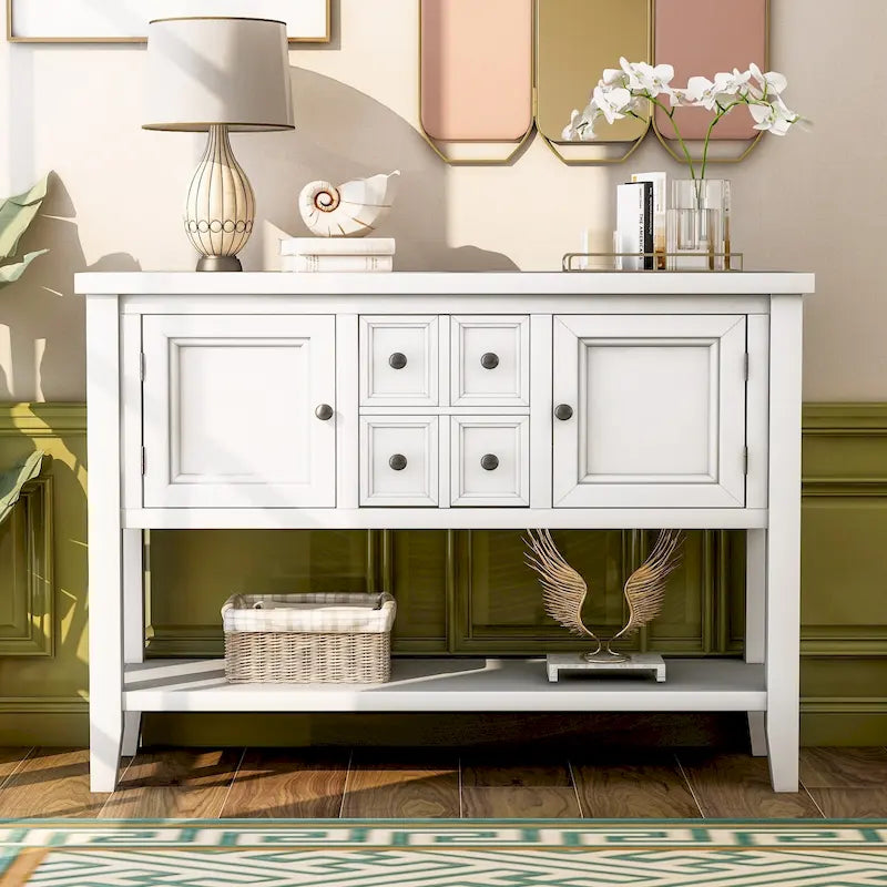 Wood Buffet Sideboard with Drawers and Bottom Shelf