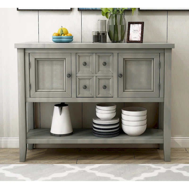 Wood Buffet Sideboard with Drawers and Bottom Shelf