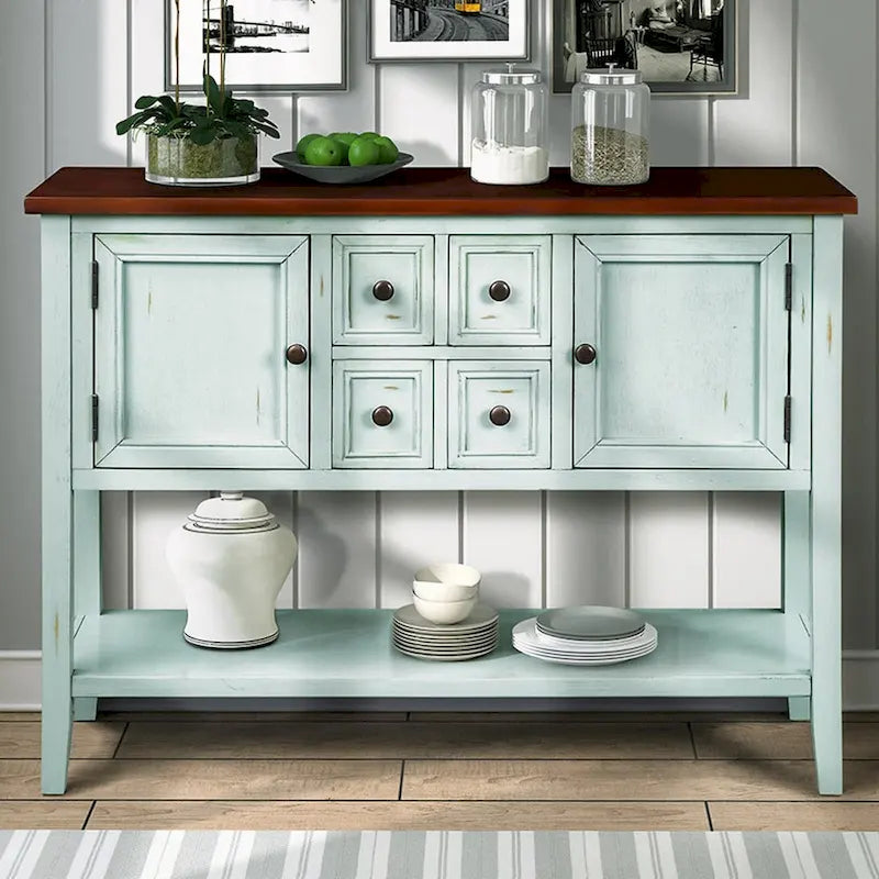 Wood Buffet Sideboard with Drawers and Bottom Shelf