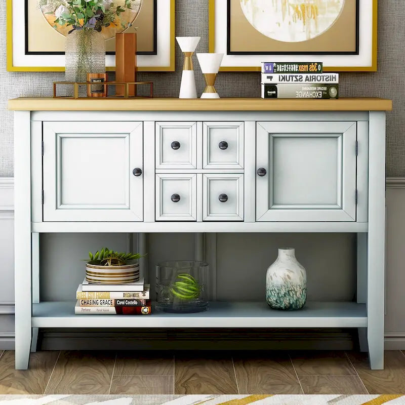 Wood Buffet Sideboard with Drawers and Bottom Shelf