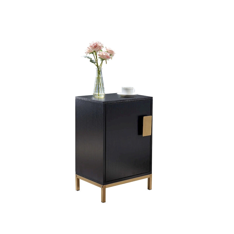 Black Oak-Finish Side Cabinet with Gold Metal Legs