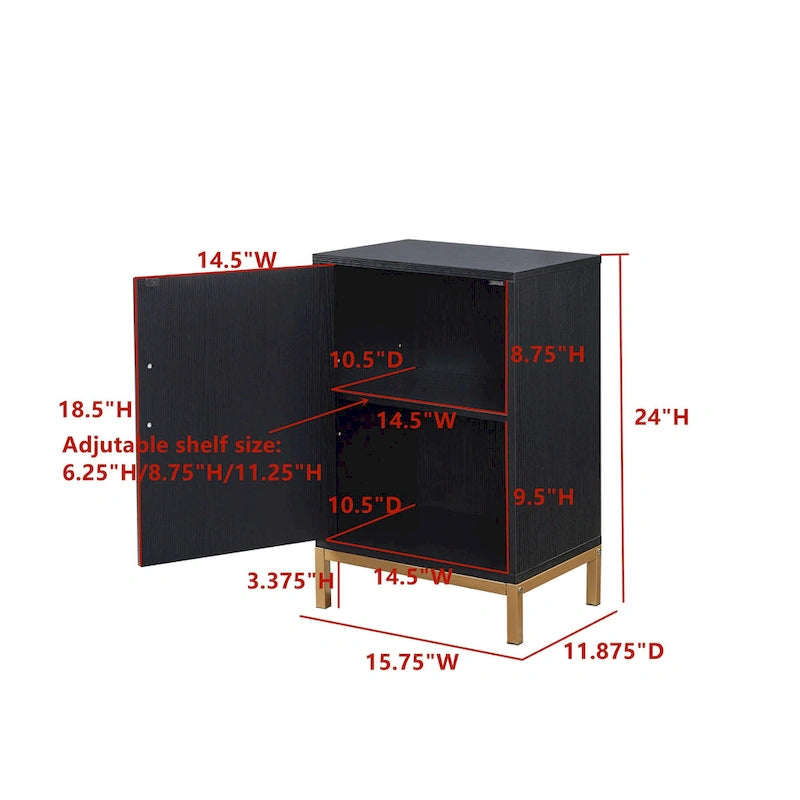 Black Oak-Finish Side Cabinet with Gold Metal Legs