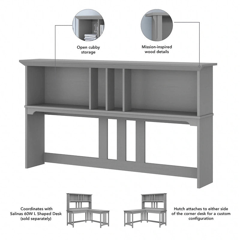 60-Inch Wood Desk Hutch with Open Storage