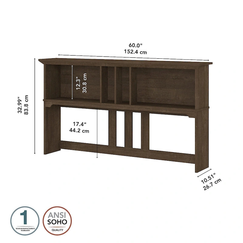 60-Inch Wood Desk Hutch with Open Storage