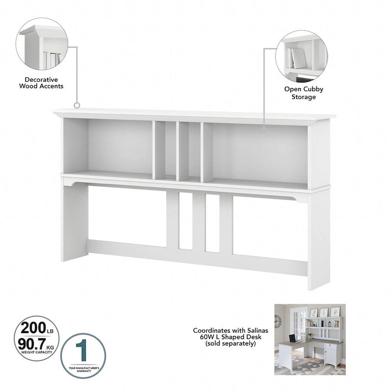 60-Inch Wood Desk Hutch with Open Storage