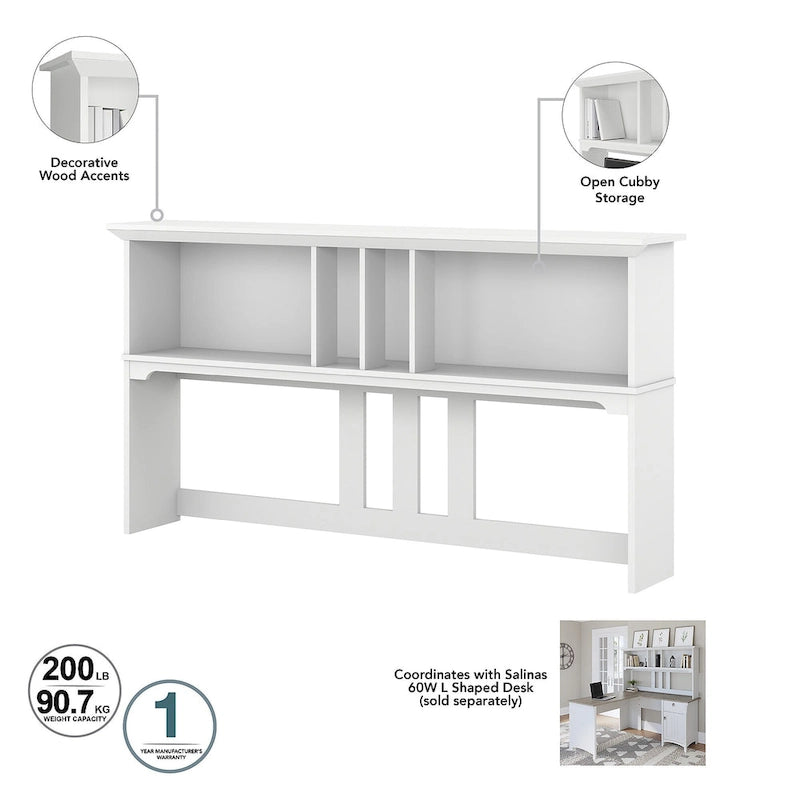 60-Inch Wood Desk Hutch with Open Storage