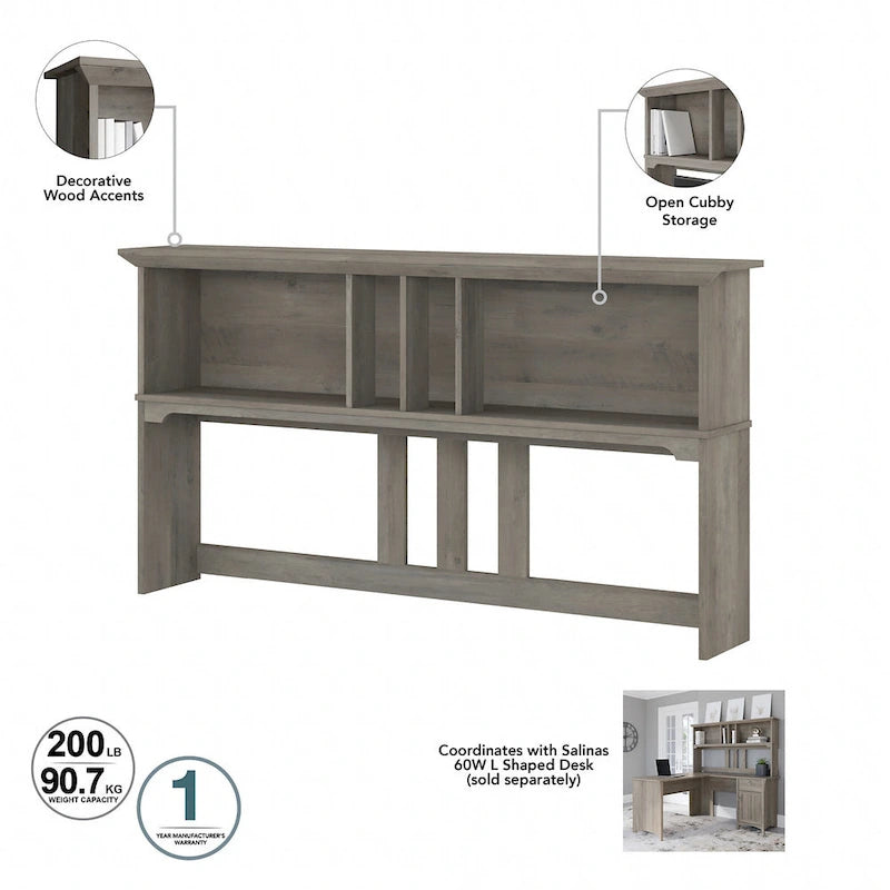 60-Inch Wood Desk Hutch with Open Storage