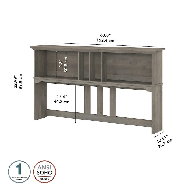 60-Inch Wood Desk Hutch with Open Storage
