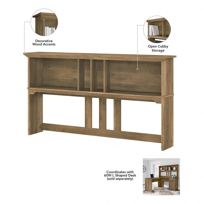 60-Inch Wood Desk Hutch with Open Storage
